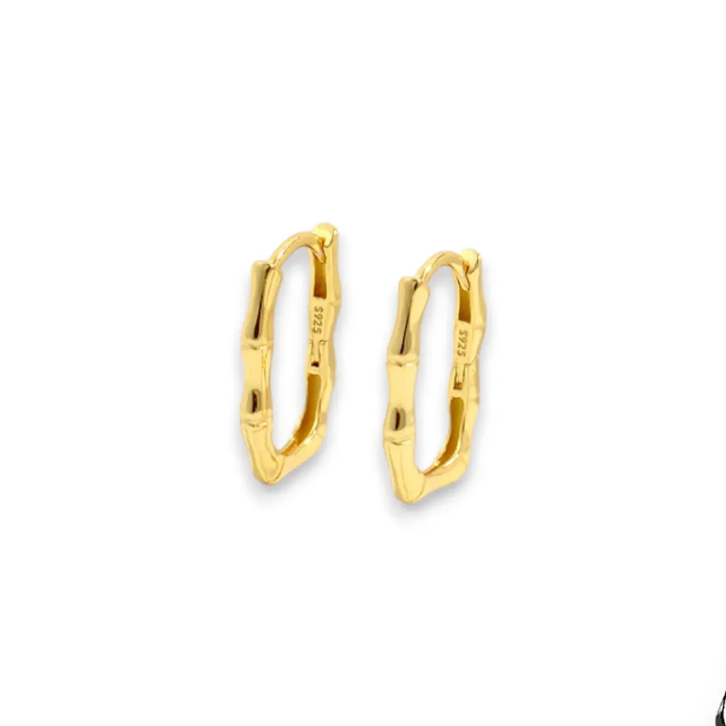 Boucles D'oreilles Bambou Argent Sterling 925 Plaqué Or 22k (Or)